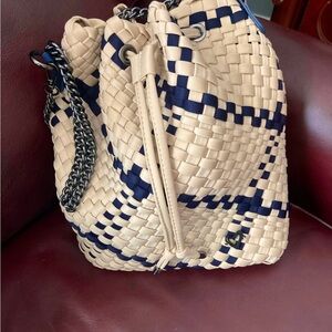 Stylish Beige and Navy Woven Women's Bag